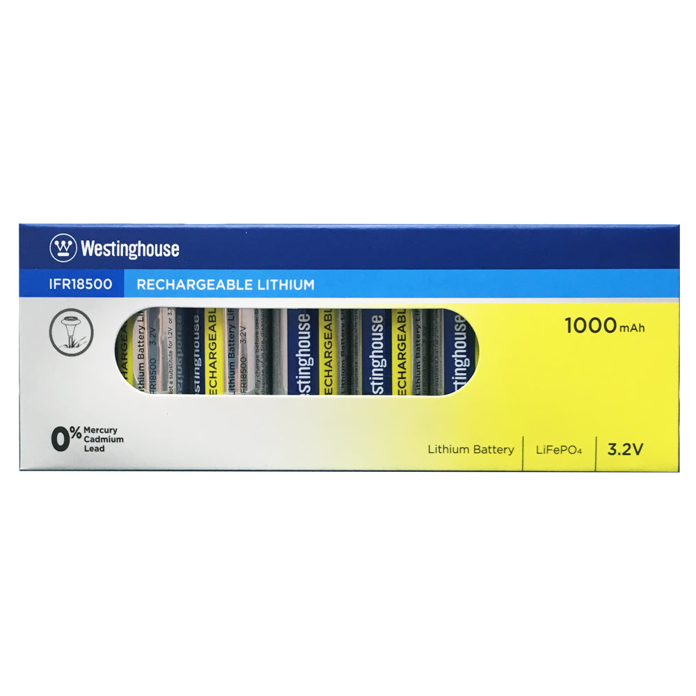 Westinghouse IFR18500 Lithium Iron Phosphate Solar Rechargeable Battery 1000mAh (Two Packaging Options)