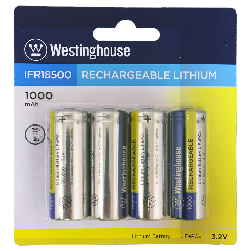 Westinghouse IFR18500 Batería recargable solar de fosfato de hierro y litio de 1000 mAh (dos opciones de embalaje)