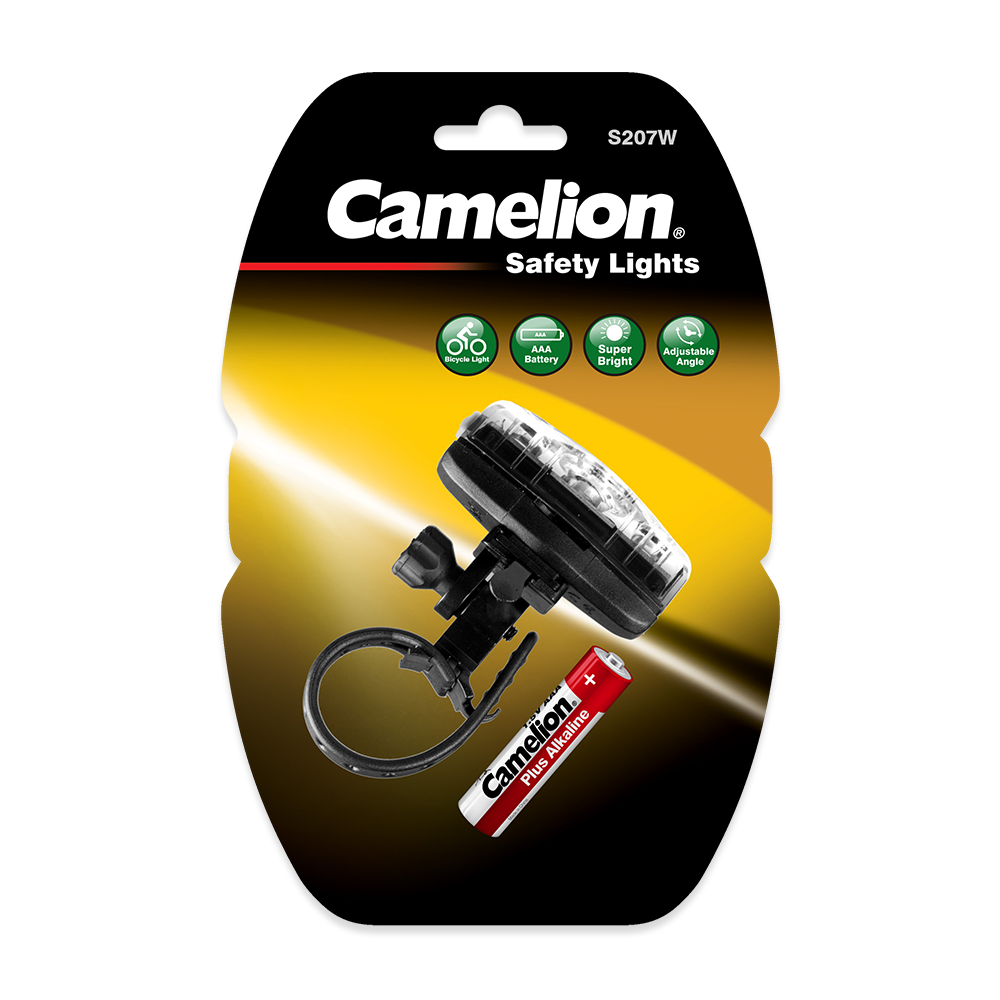 Camelion S207W | Luz de seguridad LED delantera para bicicletas que funciona con batería