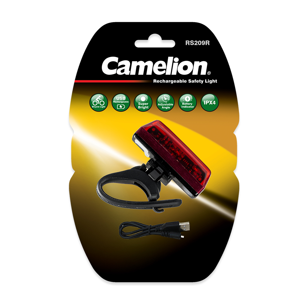 Camelion RS209R | Luz de seguridad LED trasera recargable para bicicletas