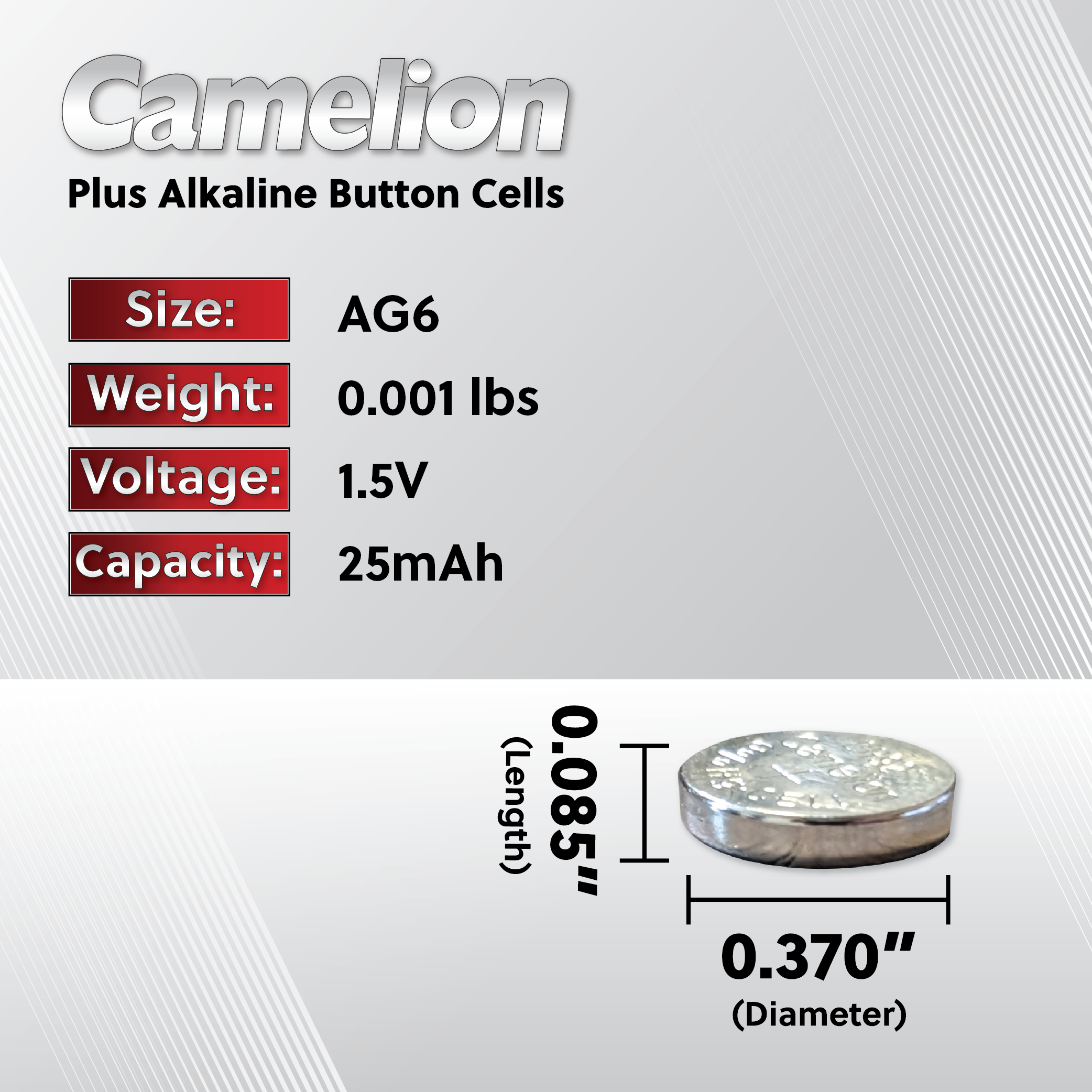 Camelion AG6 / 371 / LR921 1.5V Button Cell Battery (Two Packaging Options)