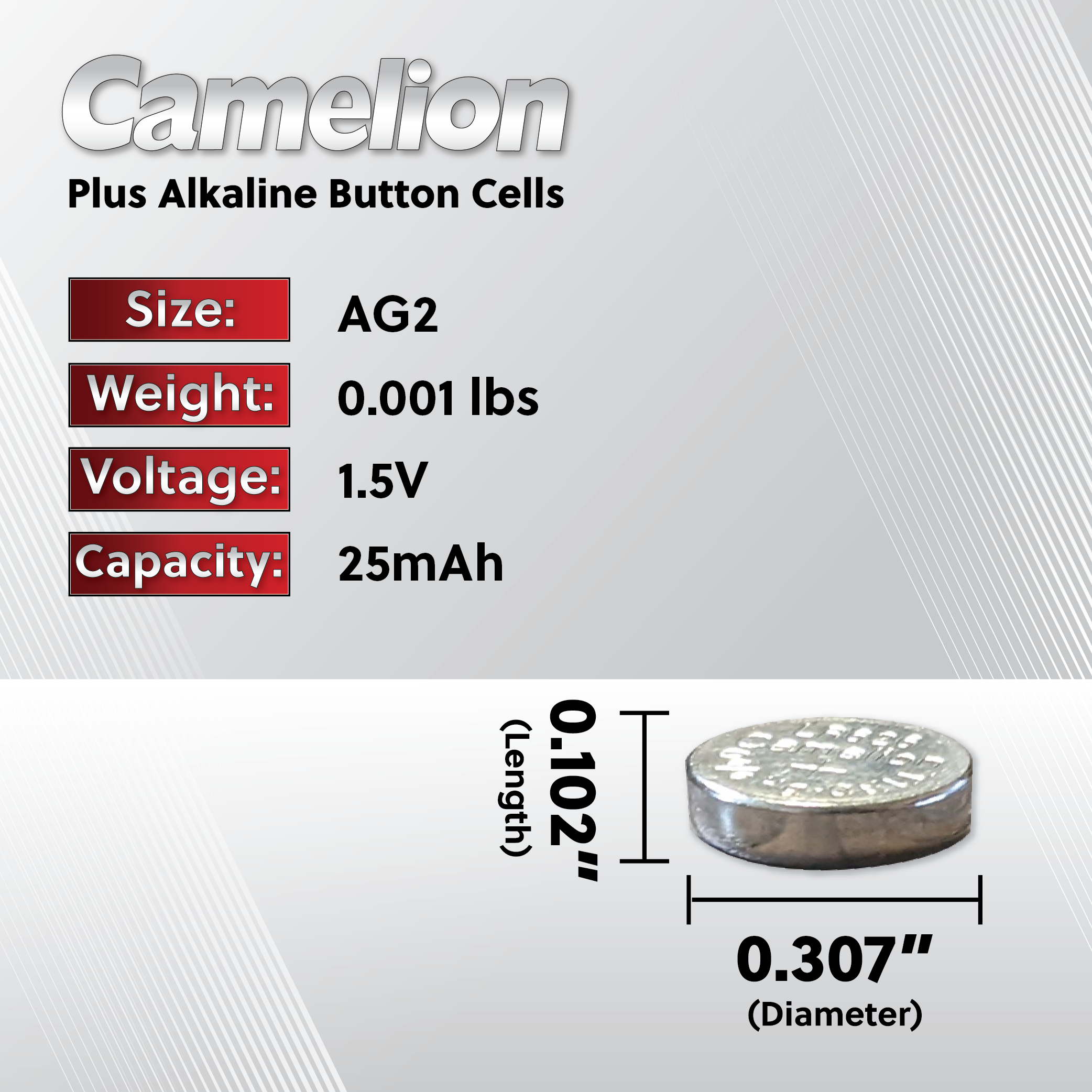 Camelion AG2 / G2 / LR726 / LR59 / 196 / SR726W / GP96A / 396 (dos opciones de embalaje)