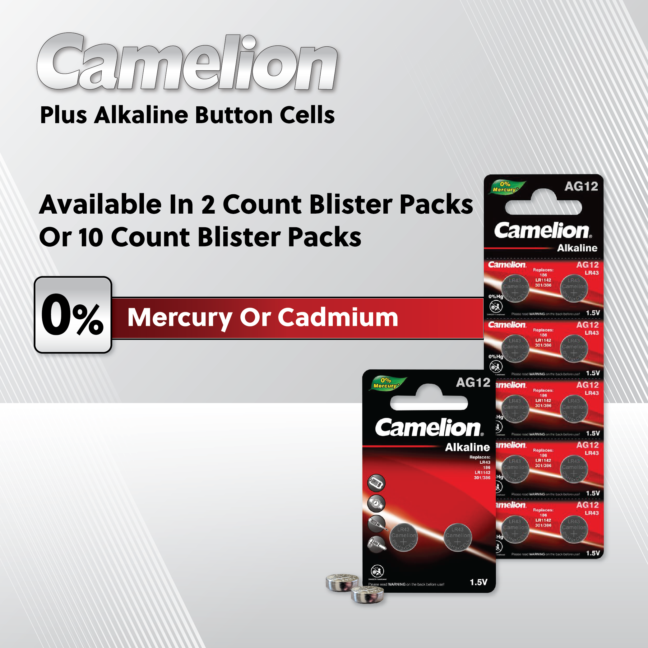 Camelion AG11 / 362 / LR721 1.5V Button Cell Battery (Two Packaging Options)