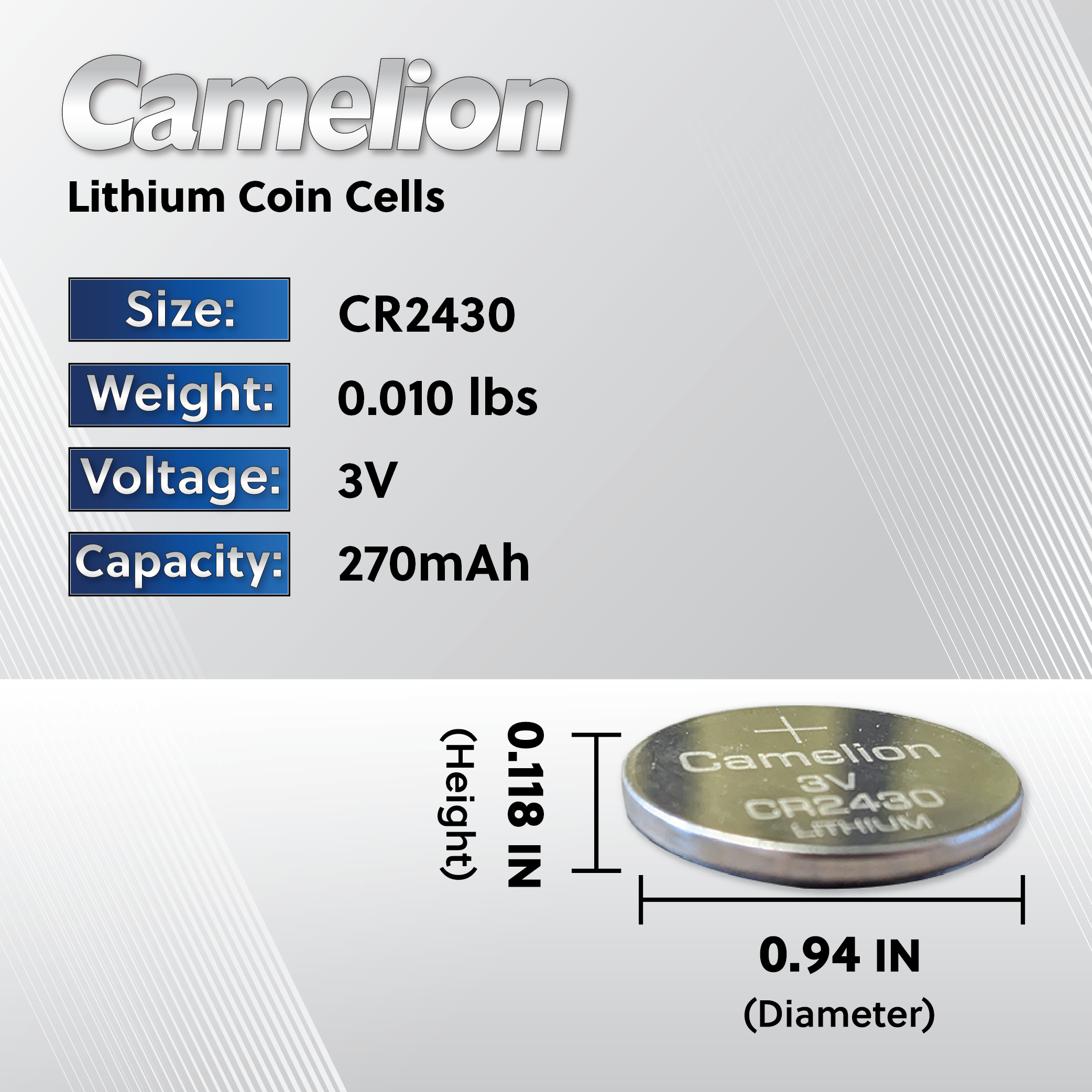Camelion Batería de botón de litio CR2430 de 3 V