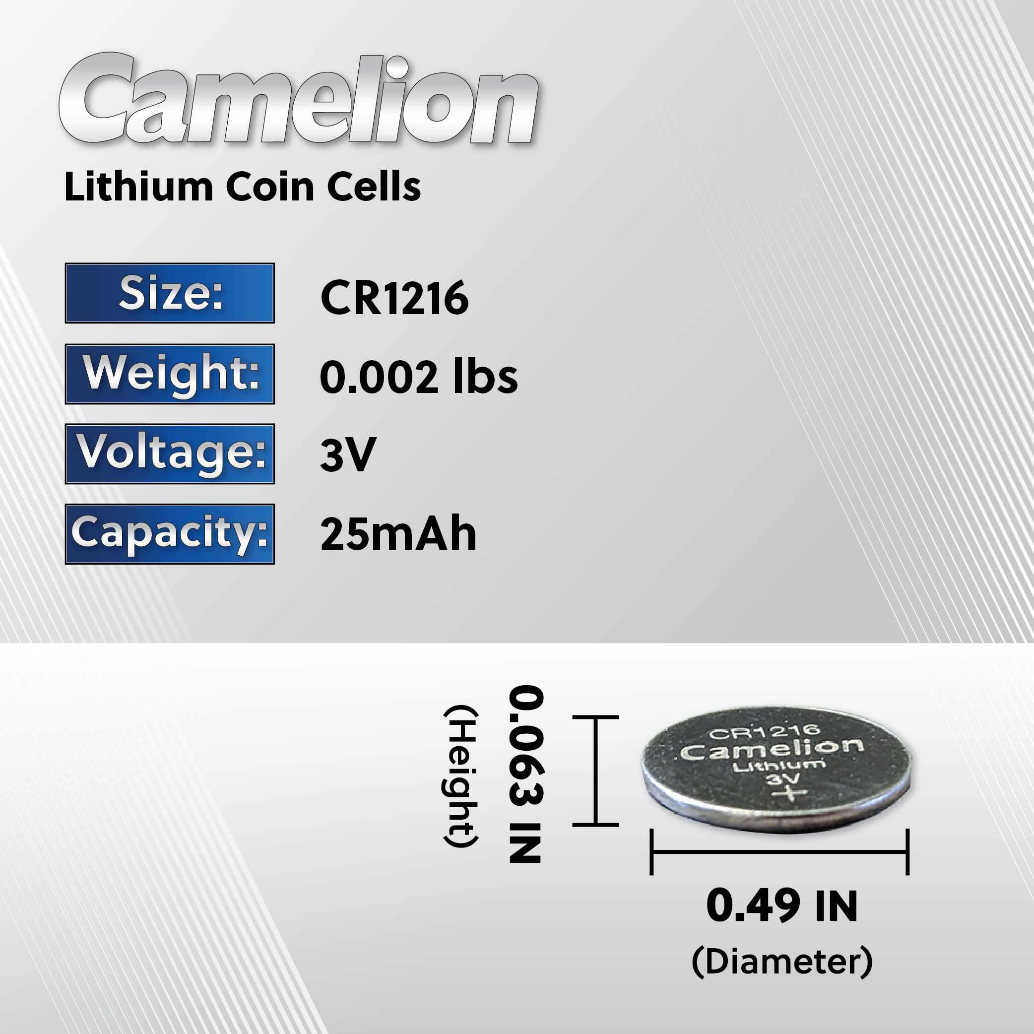 Camelion Batería de botón de litio CR1216 de 3 V