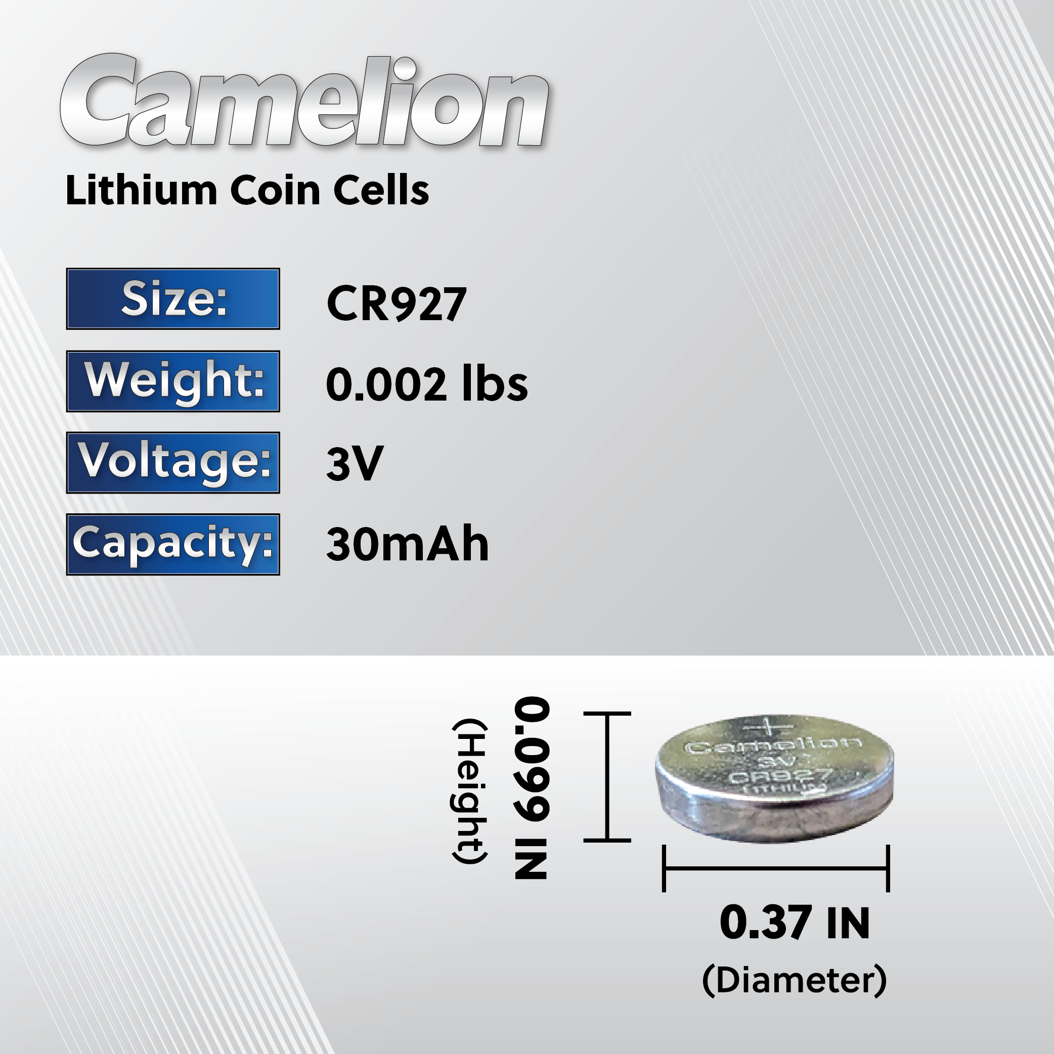 Camelion Batería de botón de litio CR927 de 3 V