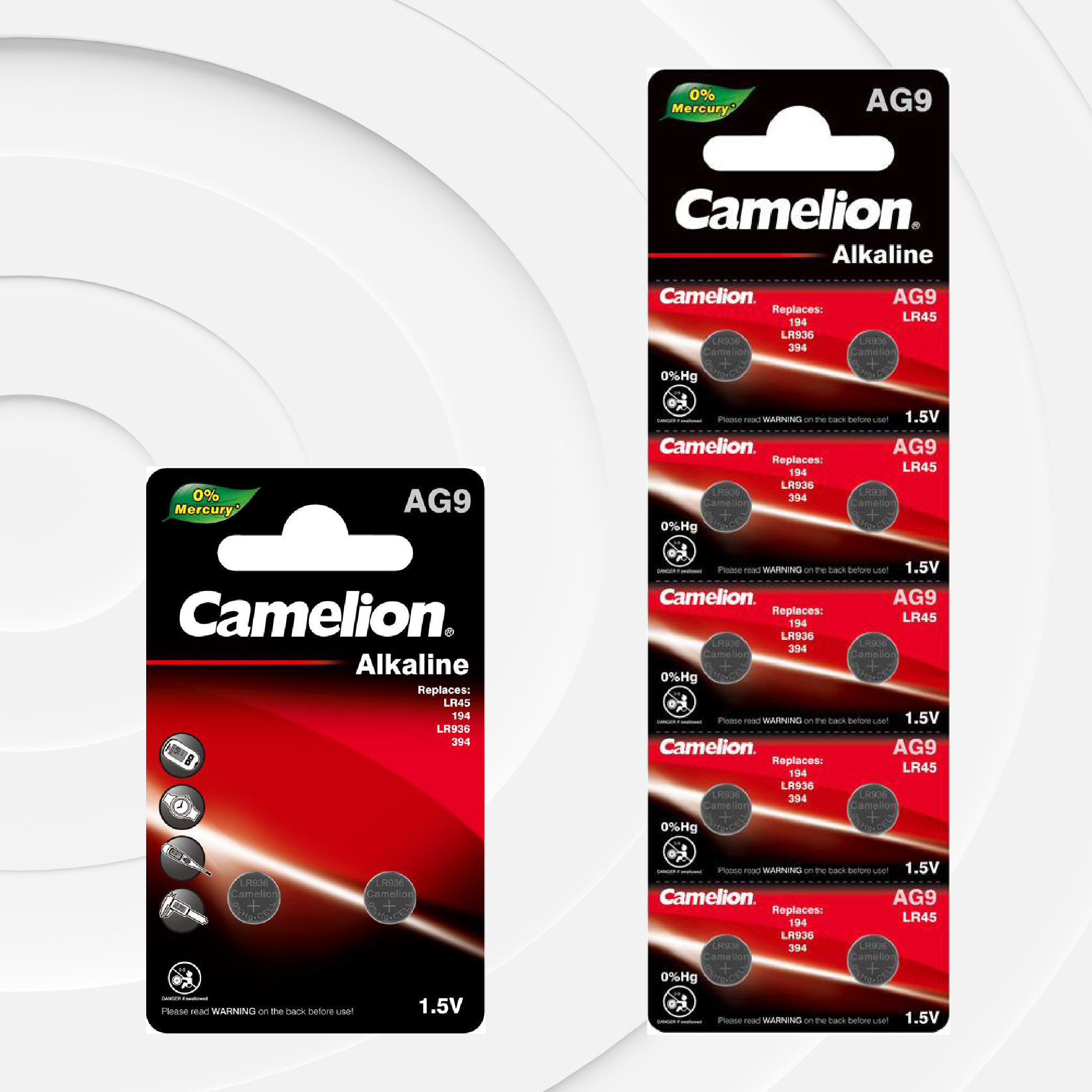 Camelion AG9 / G9 / LR936 / LR45 / 194 / SR936W / GP94A / 394 (dos opciones de embalaje)