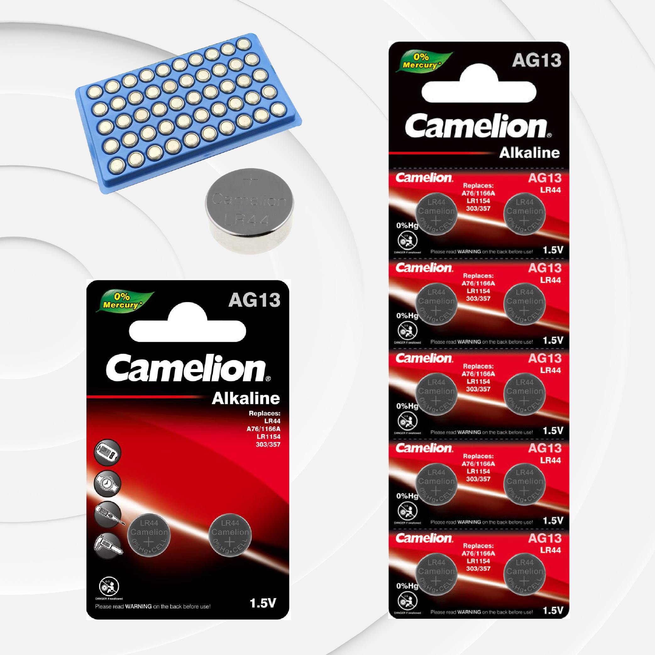 Camelion AG13 / G13 / LR44 / A76 / SR44W / GP76A / 357 (tres opciones de embalaje)