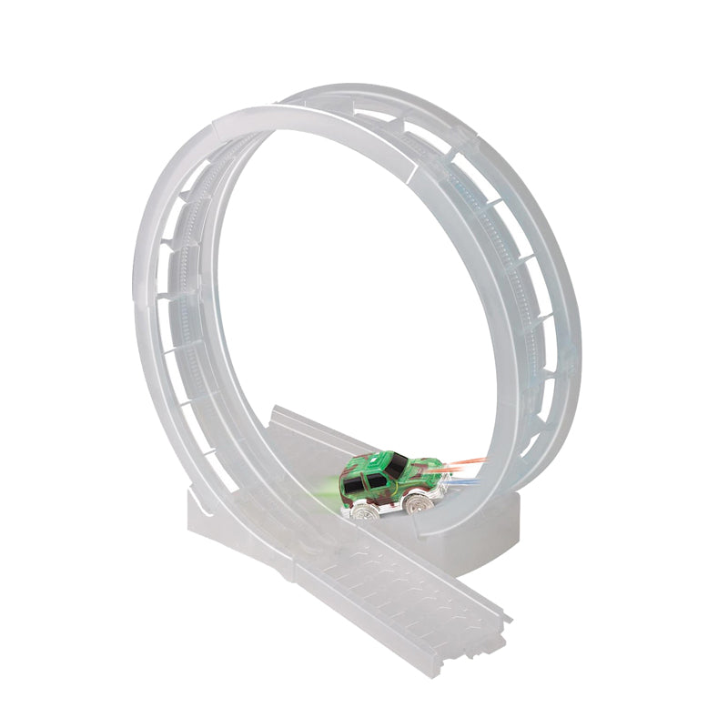 Bend A Path 360 Loop-de-Loop Clear Track Expansion Pack con SUV de truco verde de 5 LED