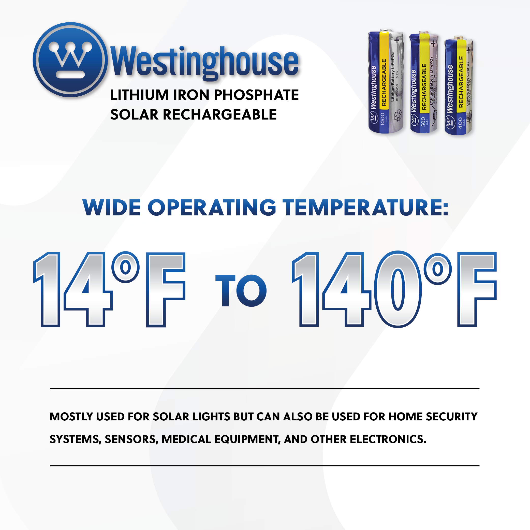 Westinghouse IFR18500 Batería recargable solar de fosfato de hierro y litio de 1000 mAh (dos opciones de embalaje)